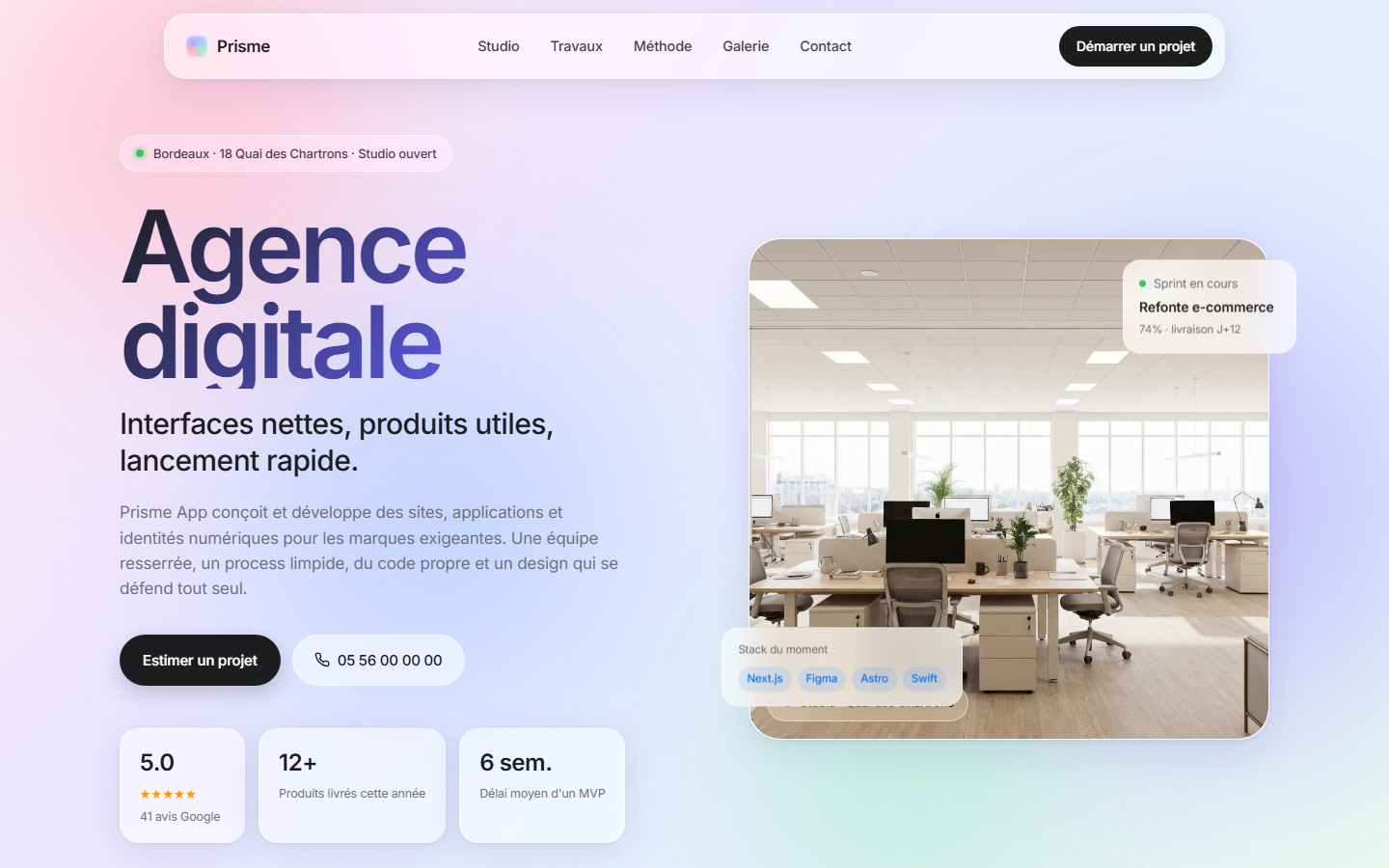 Exemple de site — style Glassmorphism iOS