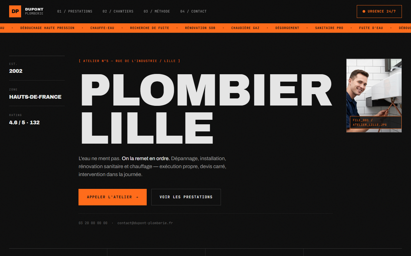 Exemple de site — style Industriel Sombre